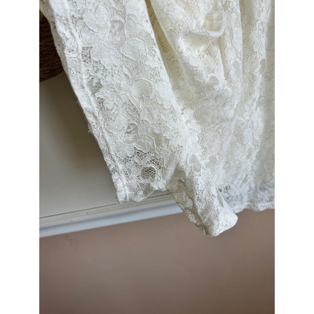 Altar'd State White Lace Romper Crochet Waist V-Neck Large Boho Summer Bridal - Picture 7 of 7